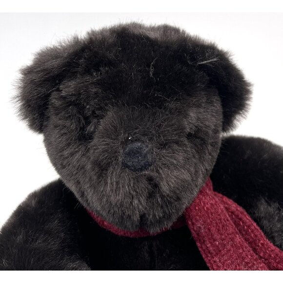 POTTERY BARN 7" Soft Dark Brown Plush Stuffed TEDDY BEAR Toy w/ Maroon Scarf EUC - Picture 2 of 5